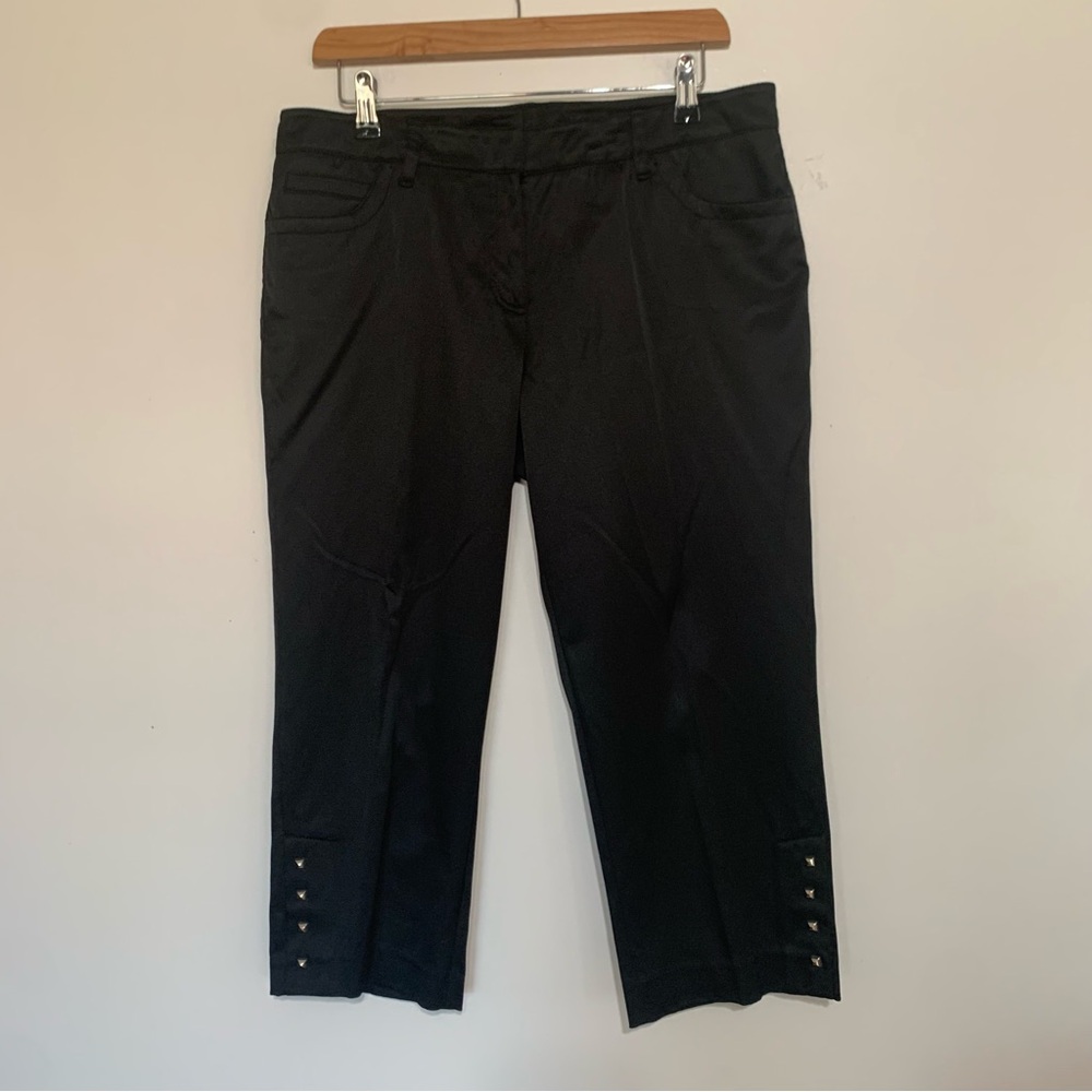 New Directions Cropped Pants Womens 10 Black Sheen Stretch Casual Zipper